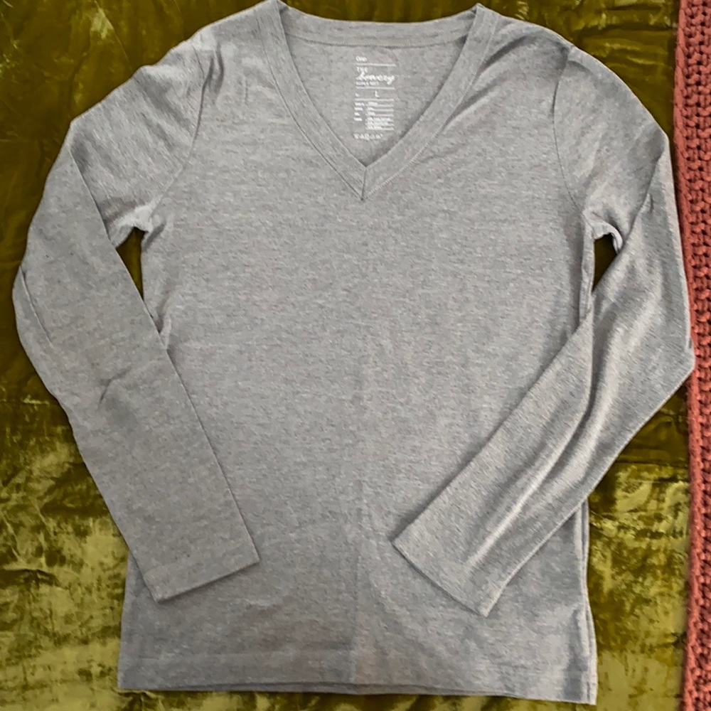 Gap long sleeve v-neck t-shirt, heather grey, size L
